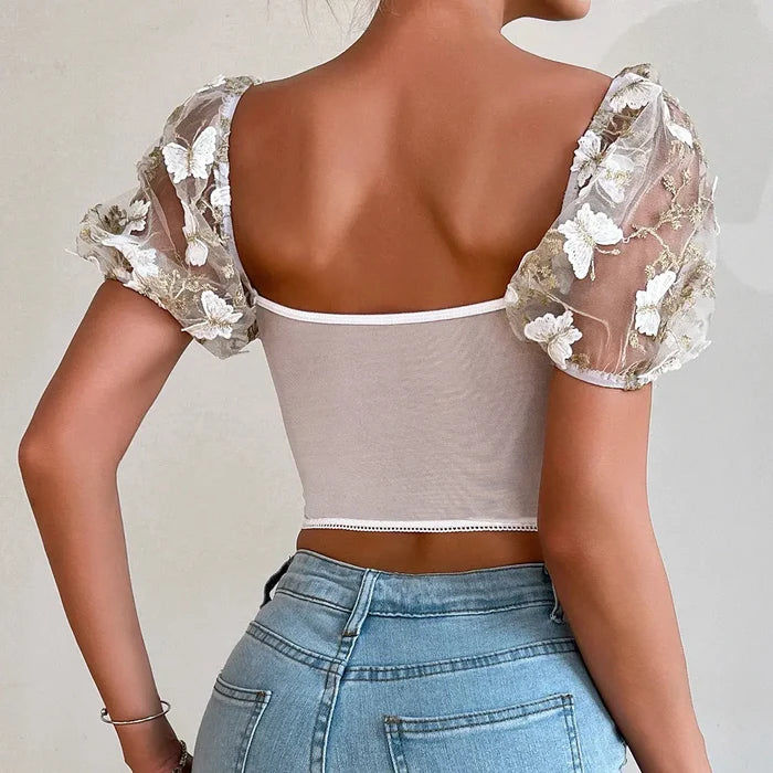 Butterfly Embroidered Lace Up Corset Top fashionnsio