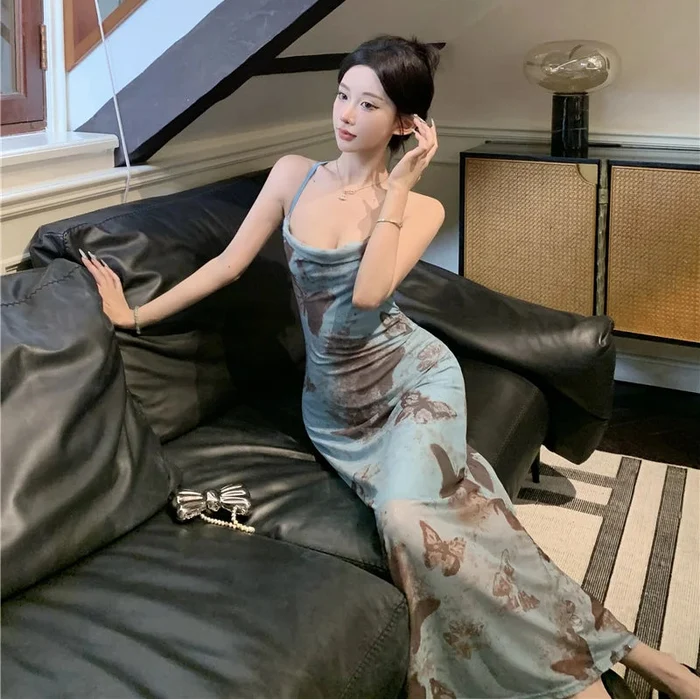 Butterfly Pattern Maxi Dress - Fashionnsio