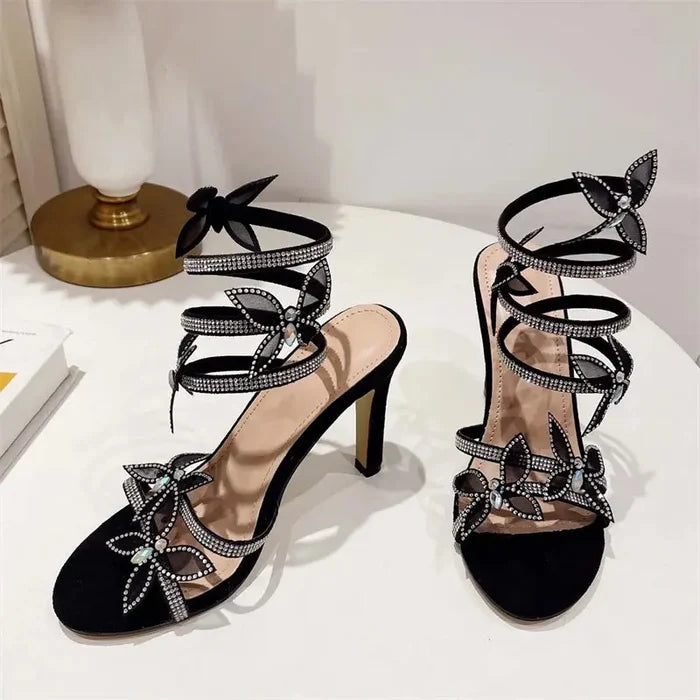 Butterfly Rhinestone Snake Wrapped Heels fashionnsio