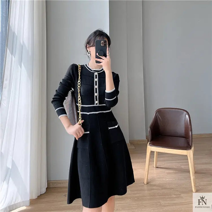 Button Knit Korean Dress - Fashionnsio