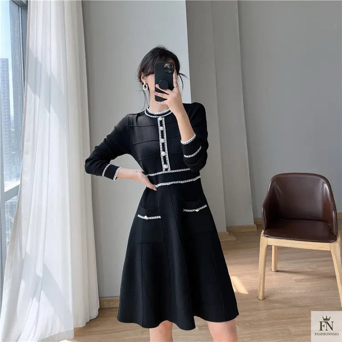 Button Knit Korean Dress - Fashionnsio