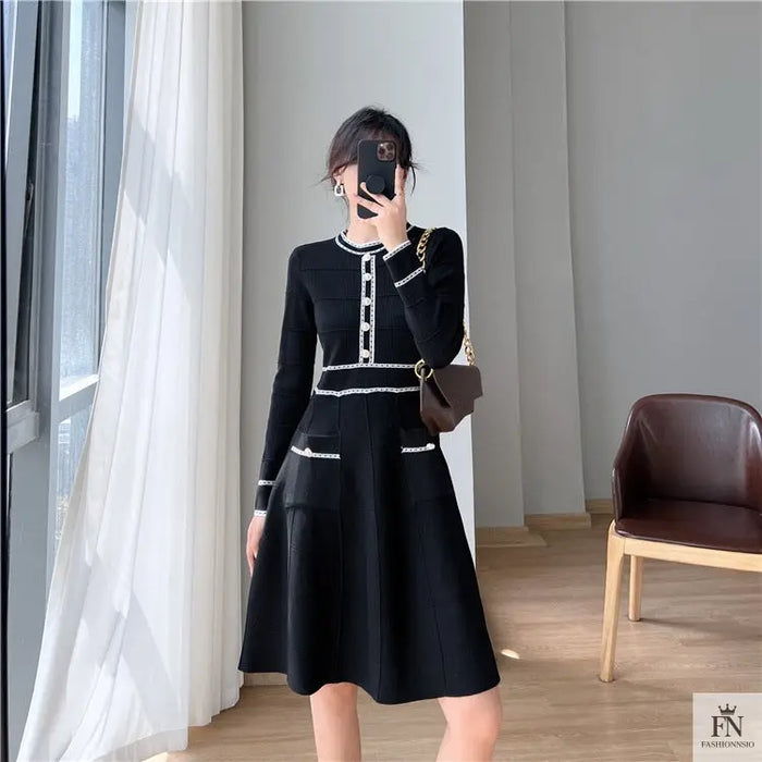 Button Knit Korean Dress - Fashionnsio
