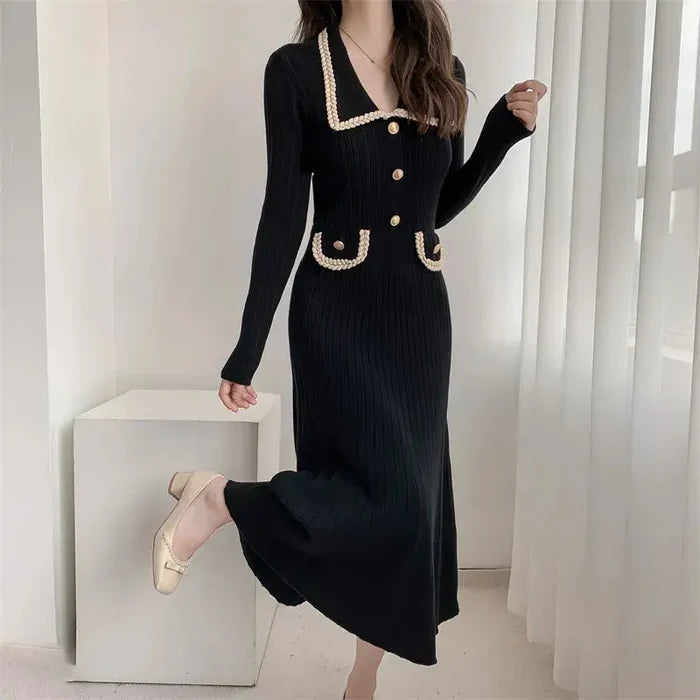 Korean Button Knit Dress fashionnsio