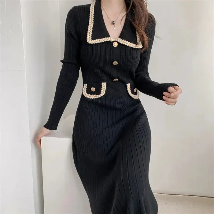 Korean Button Knit Dress fashionnsio