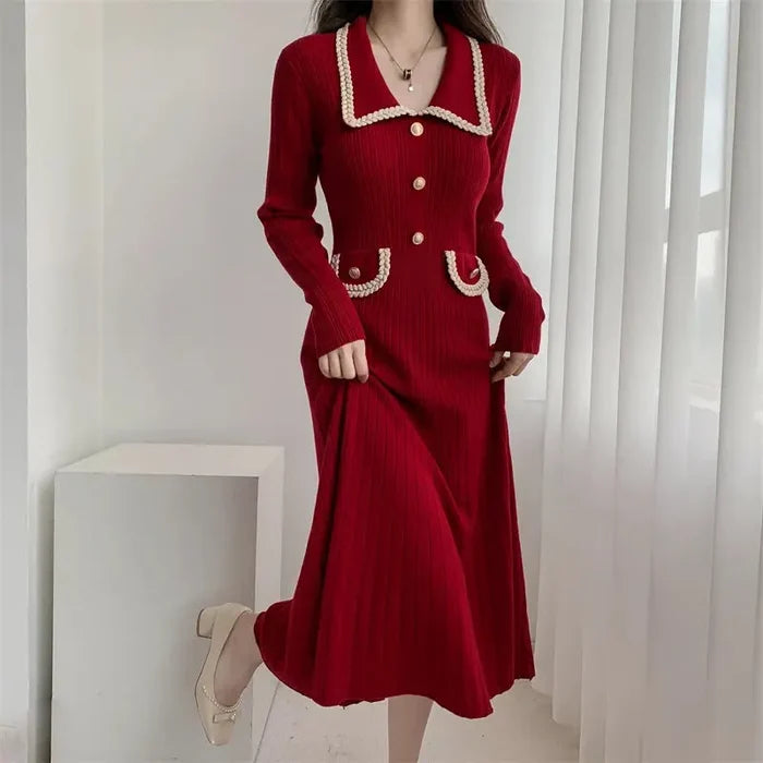 Korean Button Knit Dress fashionnsio