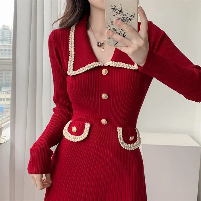 Korean Button Knit Dress fashionnsio