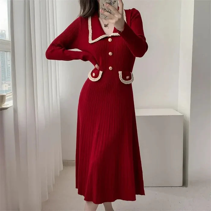 Korean Button Knit Dress fashionnsio
