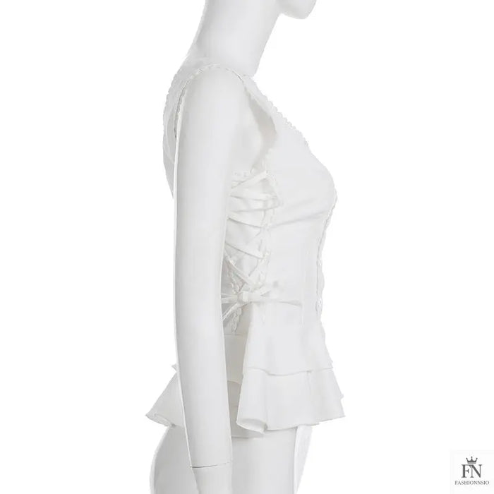Button Side Drawstring Ruffle Top - Fashionnsio
