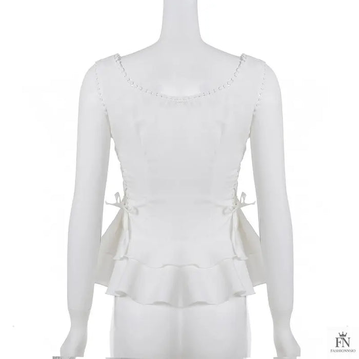 Button Side Drawstring Ruffle Top - Fashionnsio