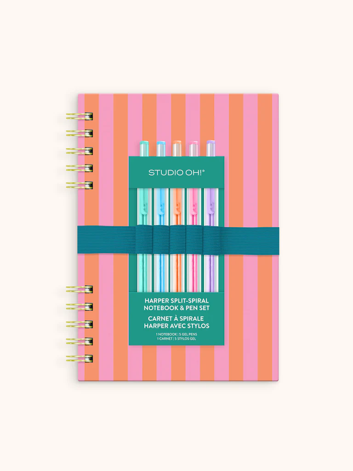 Cabana Stripes Harper Split-Spiral Notebook & Pen Set