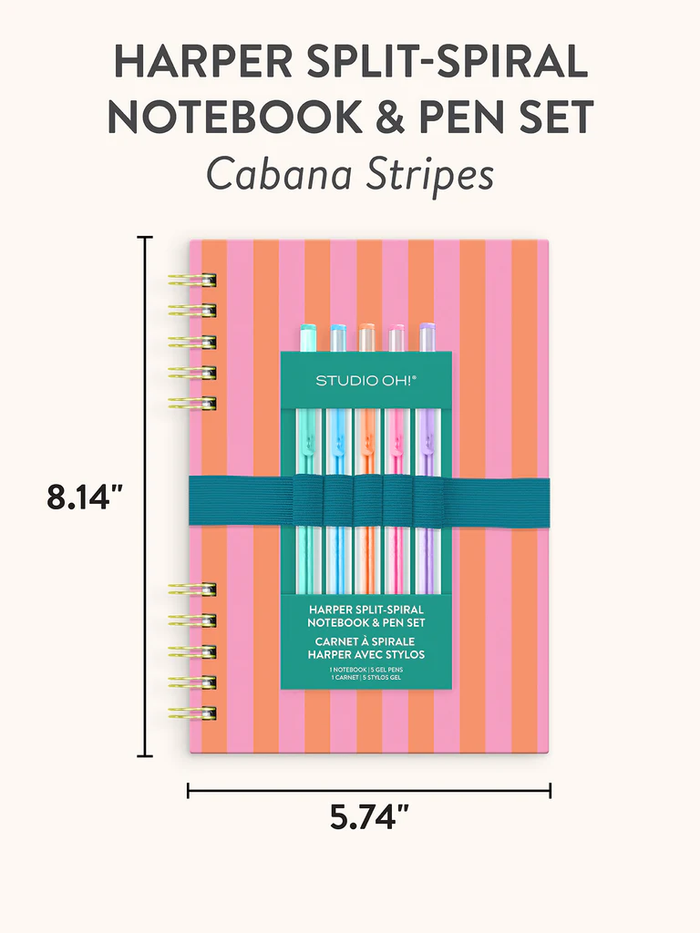 Cabana Stripes Harper Split-Spiral Notebook & Pen Set