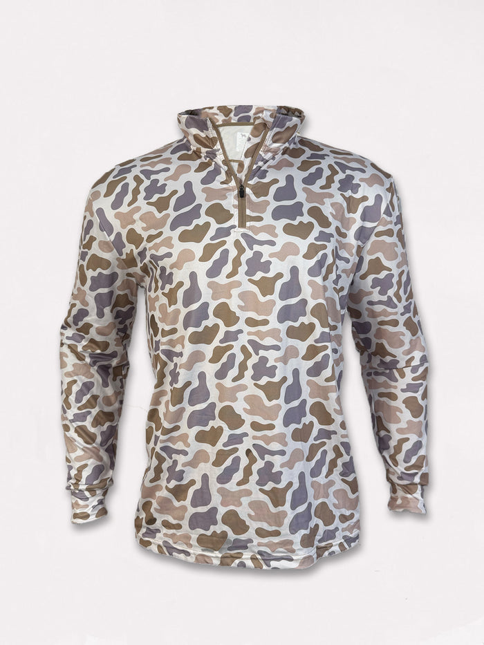 Wild South Apparel Canyon Performance Quarter Zip in Duck Camo – UPF 50+ hunting & fishing pullover #color_duck-camo
