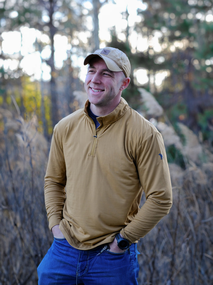 Wild South Apparel Canyon Performance Quarter Zip in Coyote – UPF 50+ hunting & fishing pullover – view 2 #color_coyote