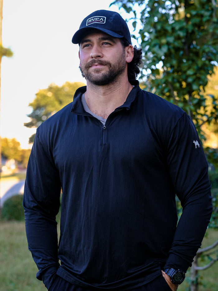 Wild South Apparel Canyon Performance Quarter Zip in Black – UPF 50+ hunting & fishing pullover – view 2 #color_black