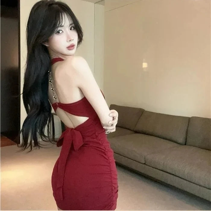 Chain Strap Bodycon Mini Dress - Fashionnsio