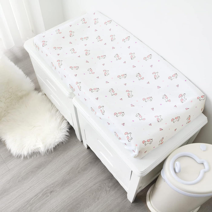 Changing Pad Cover - 2 Pack, Ultra-Soft Microfiber, Comfy & Breathable, Pink & White Horse