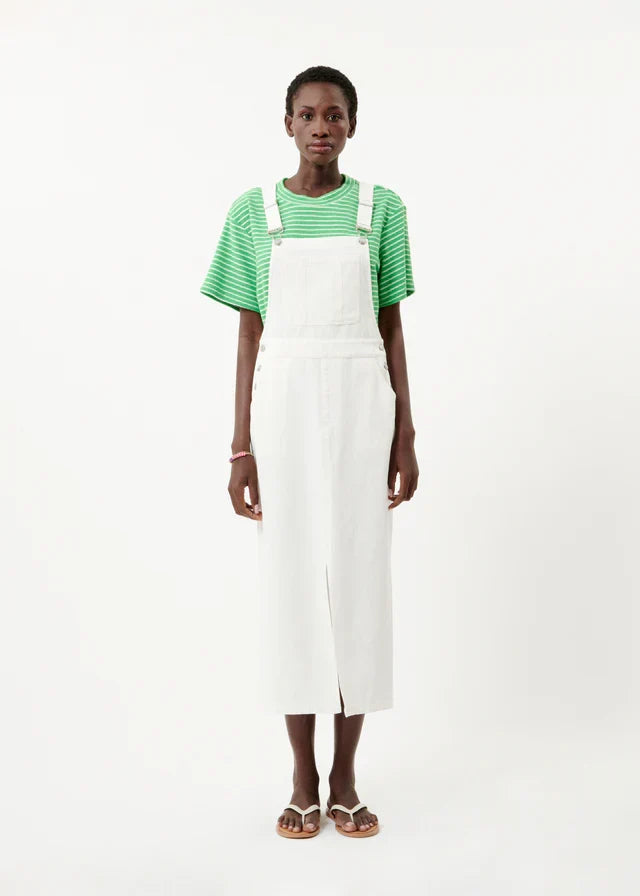 Charlize Dungaree Midi Dress (White)