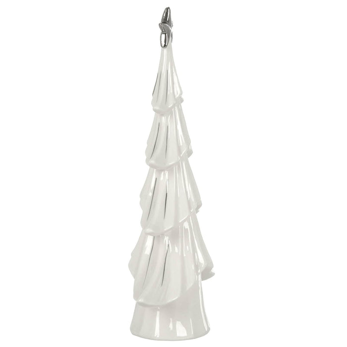 Christmas Tree Decoration Ornament White Ceramic Silver Star 30cm