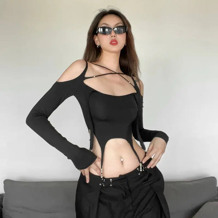 Y2k Off Shoulder Tassel Top fashionnsio
