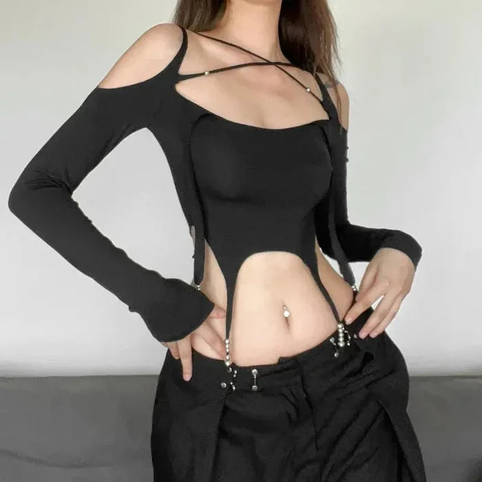 Y2k Off Shoulder Tassel Top fashionnsio