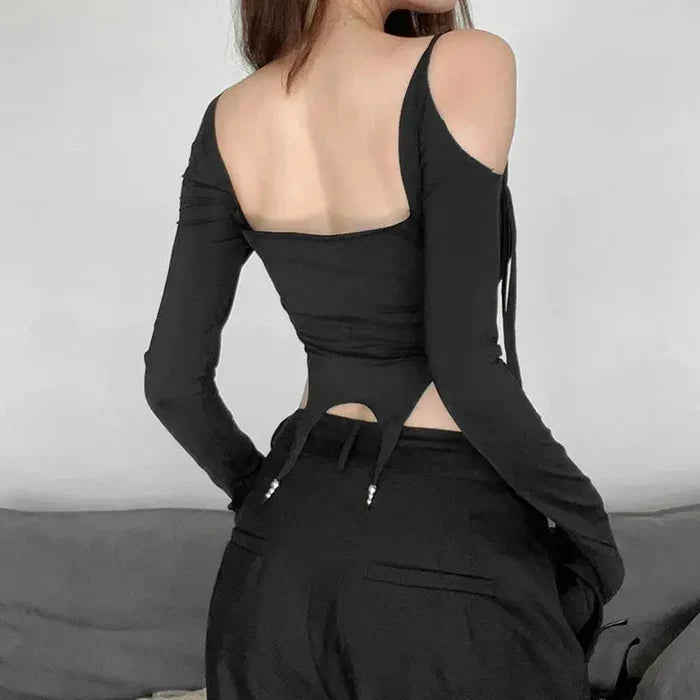 Y2k Off Shoulder Tassel Top fashionnsio