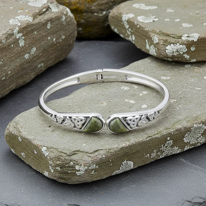 Connemara Marble Trinity Knot Hinged Bangle