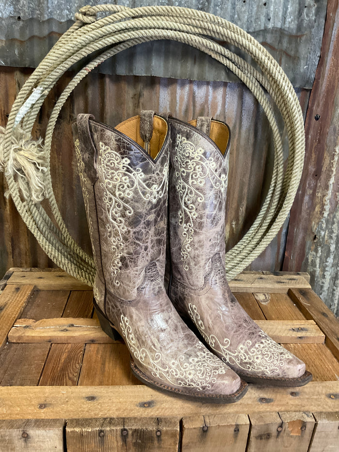 Corral Teen Brown/ Bone Embroidery Western Boot