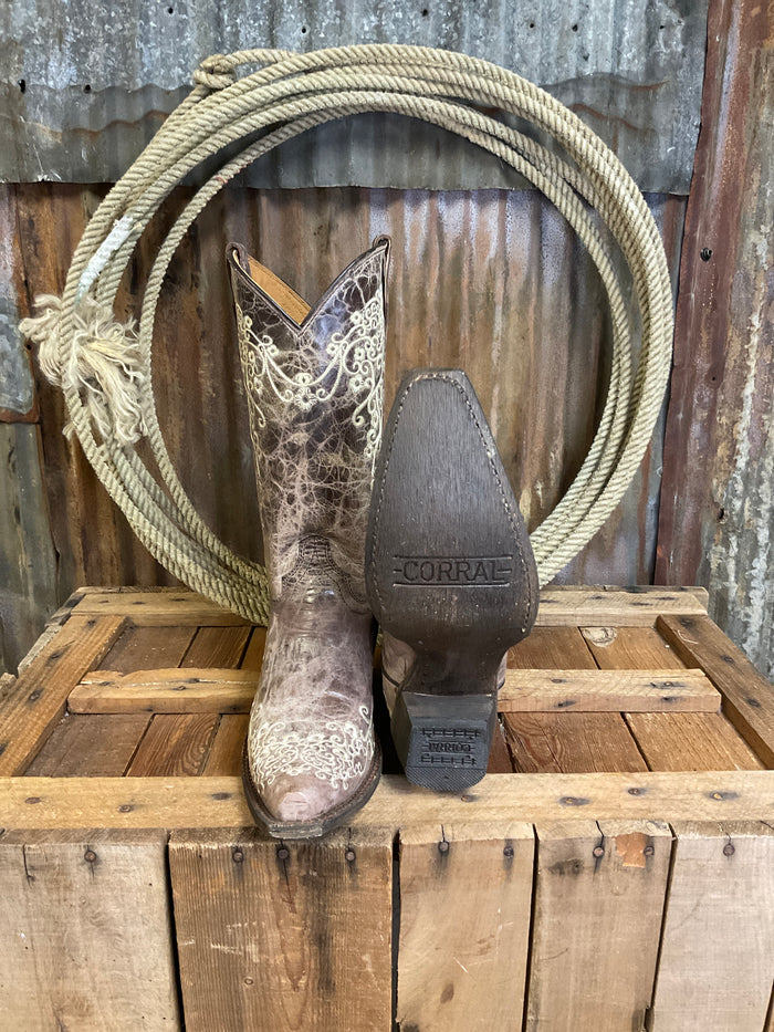 Corral Teen Brown/ Bone Embroidery Western Boot