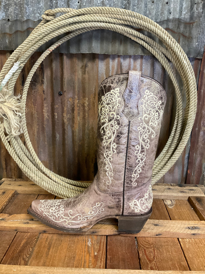 Corral Teen Brown/ Bone Embroidery Western Boot
