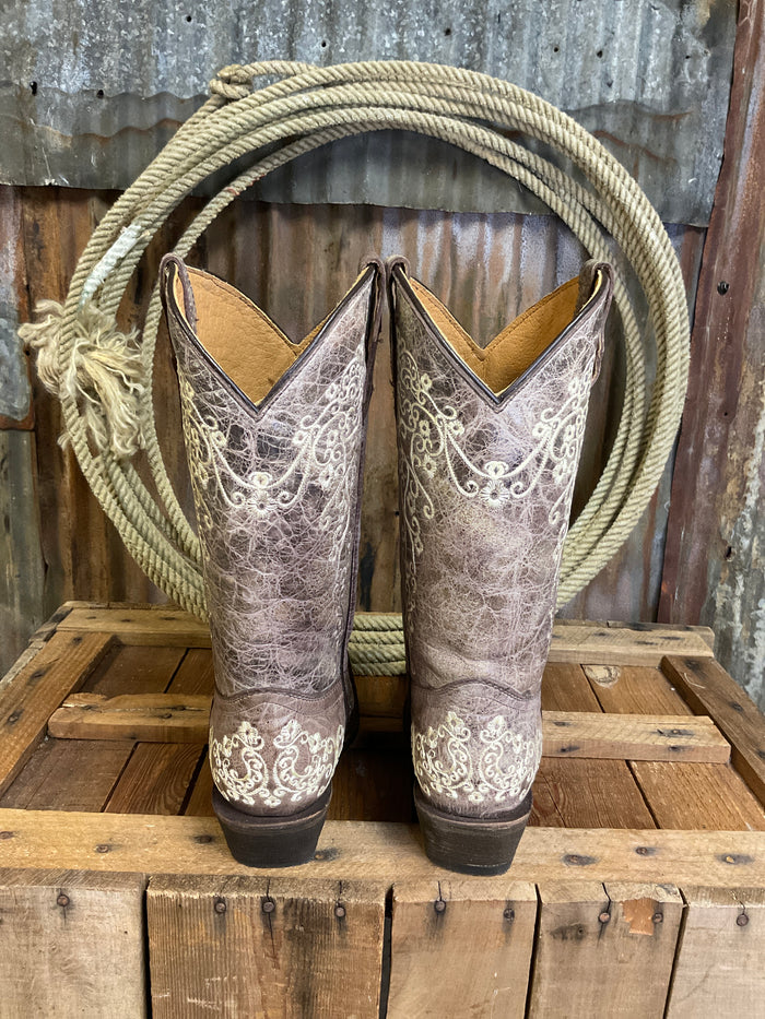 Corral Teen Brown/ Bone Embroidery Western Boot