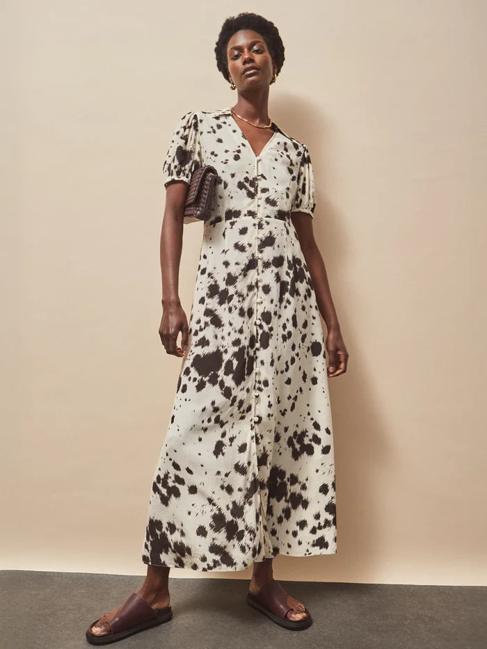 Cow-Print Button-Front Shirt Dress