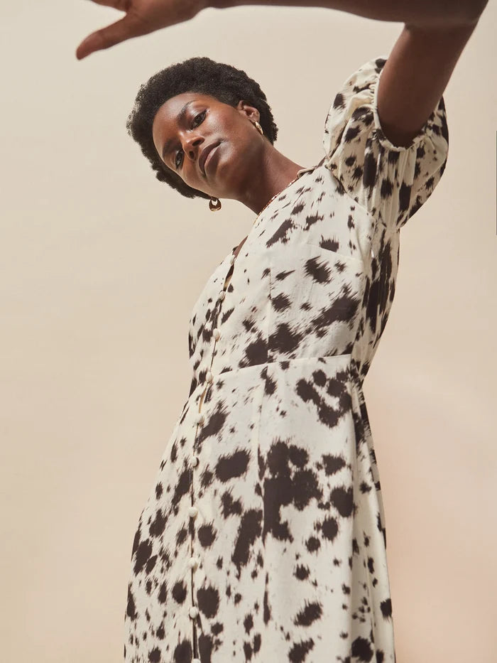 Cow-Print Button-Front Shirt Dress