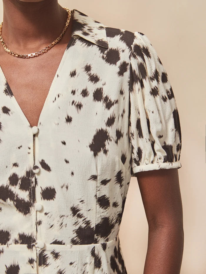Cow-Print Button-Front Shirt Dress