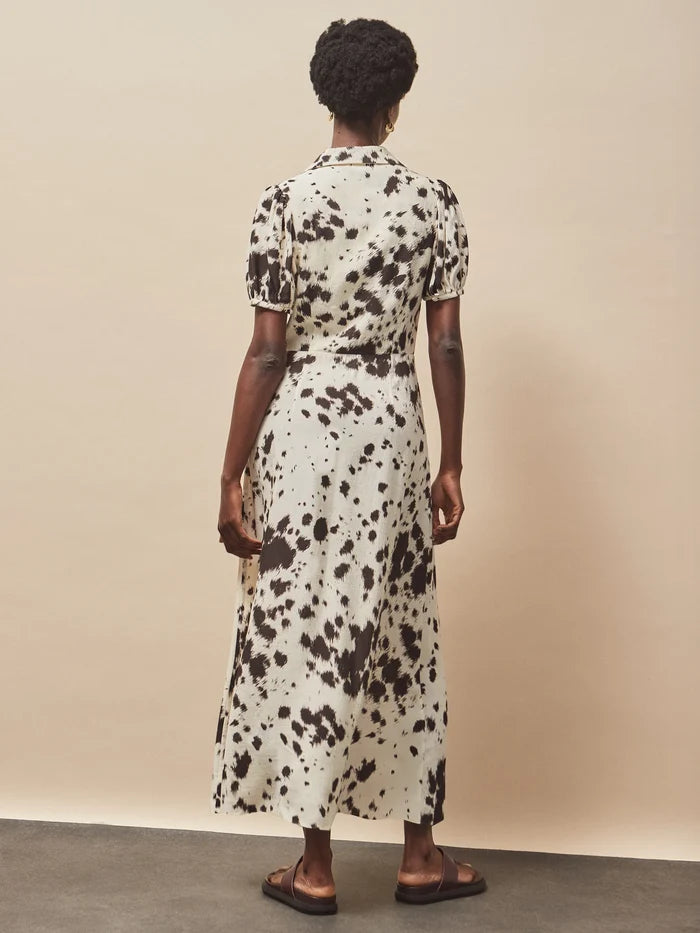 Cow-Print Button-Front Shirt Dress