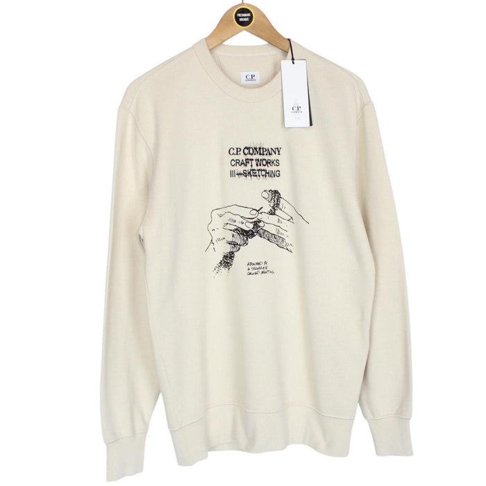 CP Company Beige Brushed Fleece Craftworks Logo Sweatshirt