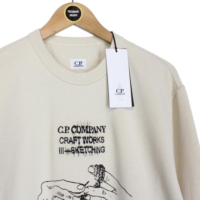 CP Company Beige Brushed Fleece Craftworks Logo Sweatshirt