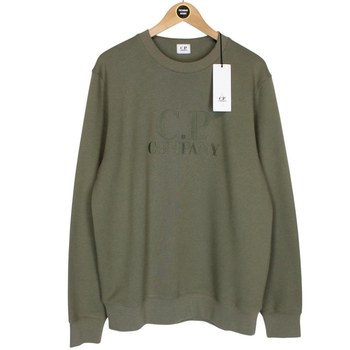 CP Company Black Diagonal Raised Fleece Cotton Logo Sweatshirt