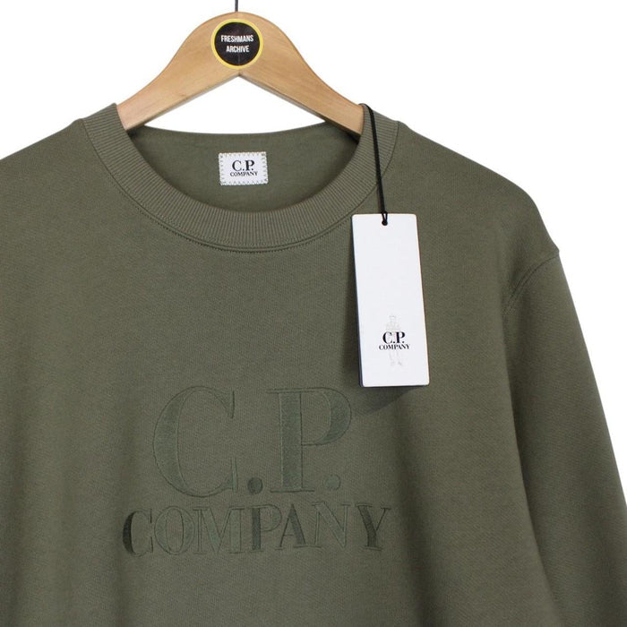 CP Company Black Diagonal Raised Fleece Cotton Logo Sweatshirt