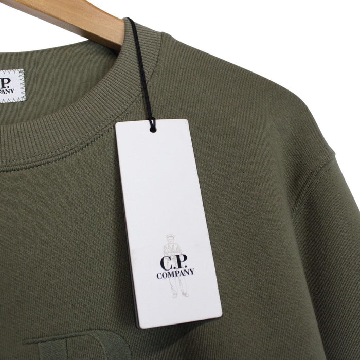 CP Company Black Diagonal Raised Fleece Cotton Logo Sweatshirt