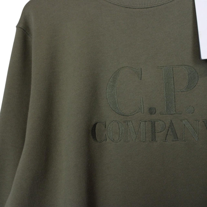 CP Company Black Diagonal Raised Fleece Cotton Logo Sweatshirt