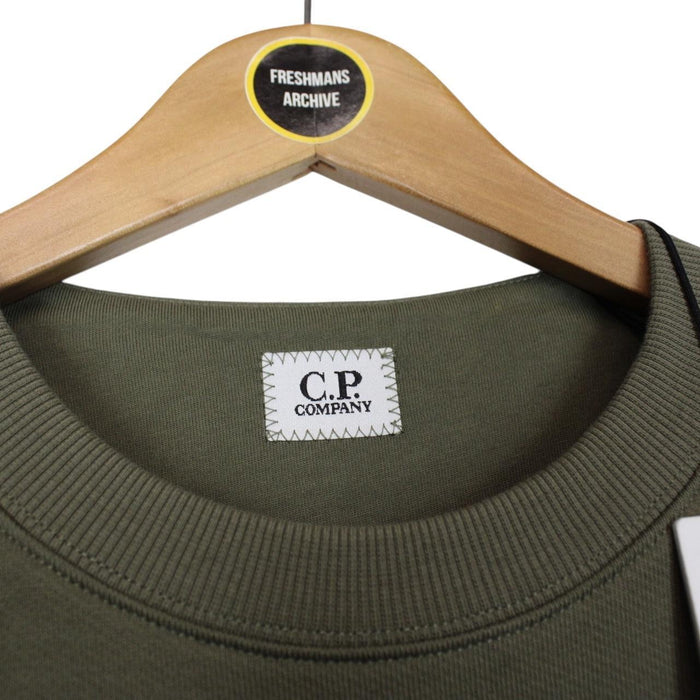CP Company Black Diagonal Raised Fleece Cotton Logo Sweatshirt
