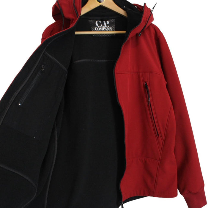 CP Company Red Full Zip Hooded Soft Shell Goggle Jacket