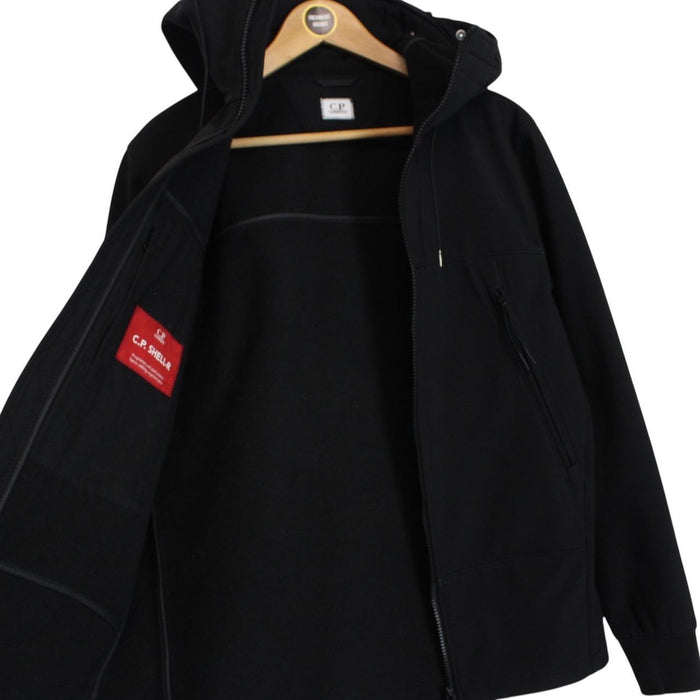 CP Company Black Full Zip Hooded Soft Shell Goggle Jacket