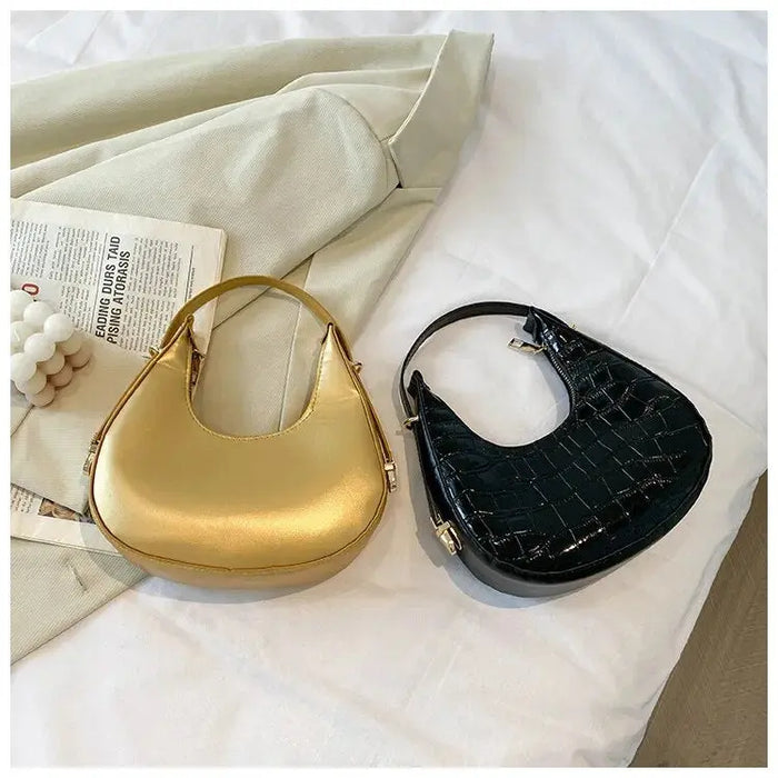 Crescent Glossy Texture Shoulder Bags fashionnsio
