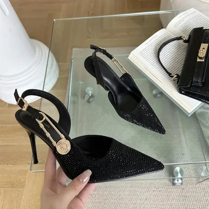 Rhinestone Buckle Pointed Toe Heels fashionnsio