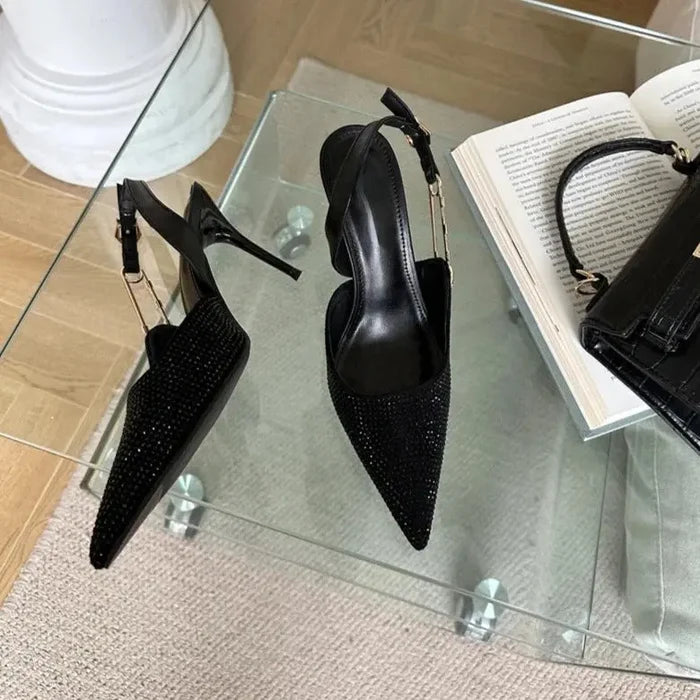 Rhinestone Buckle Pointed Toe Heels fashionnsio