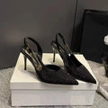Rhinestone Buckle Pointed Toe Heels fashionnsio