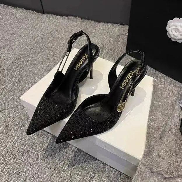 Rhinestone Buckle Pointed Toe Heels fashionnsio