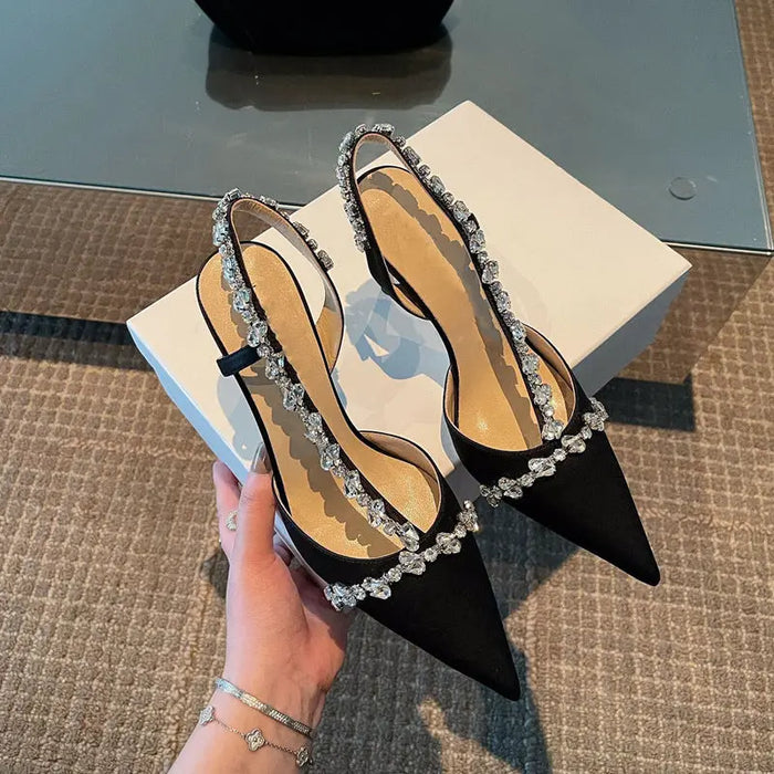 Crystal Embellished Pointed Heels fashionnsio