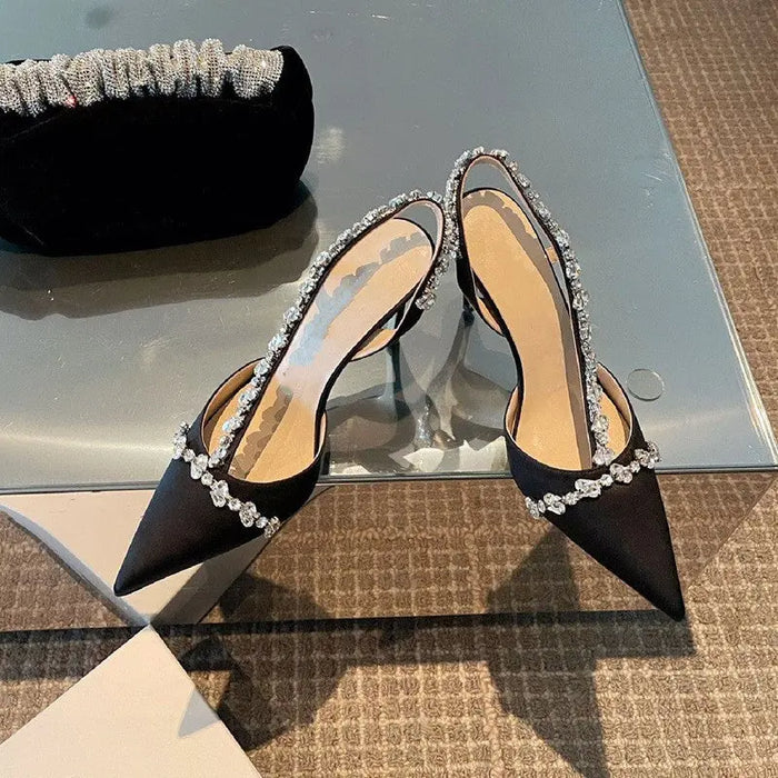 Crystal Embellished Pointed Heels fashionnsio